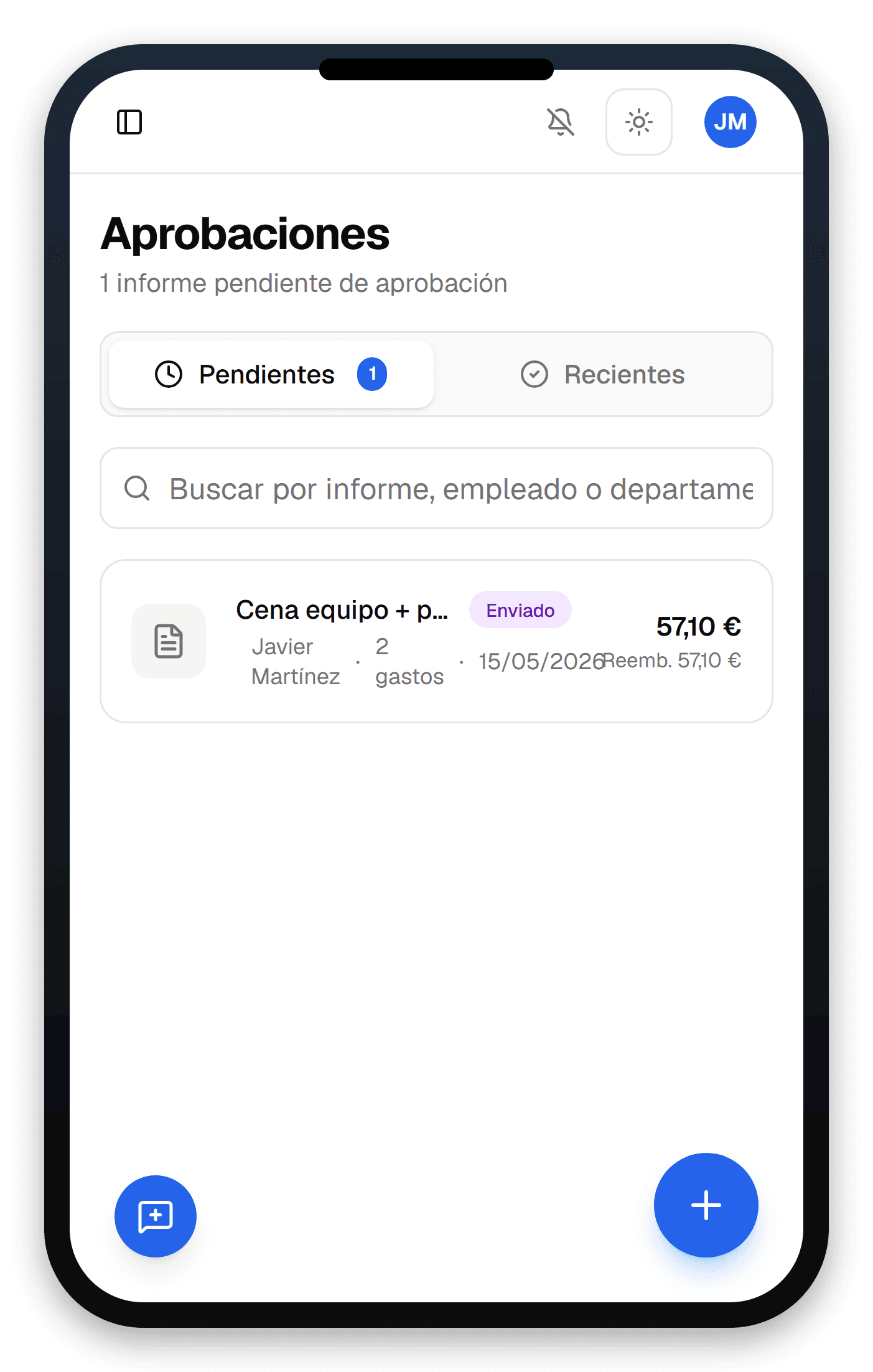 Pantalla Aprobaciones en versión móvil