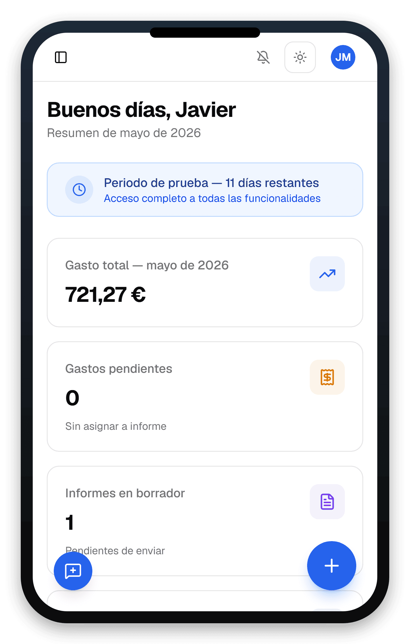 Anotados en móvil: dashboard con resumen mensual del gasto y accesos rápidos